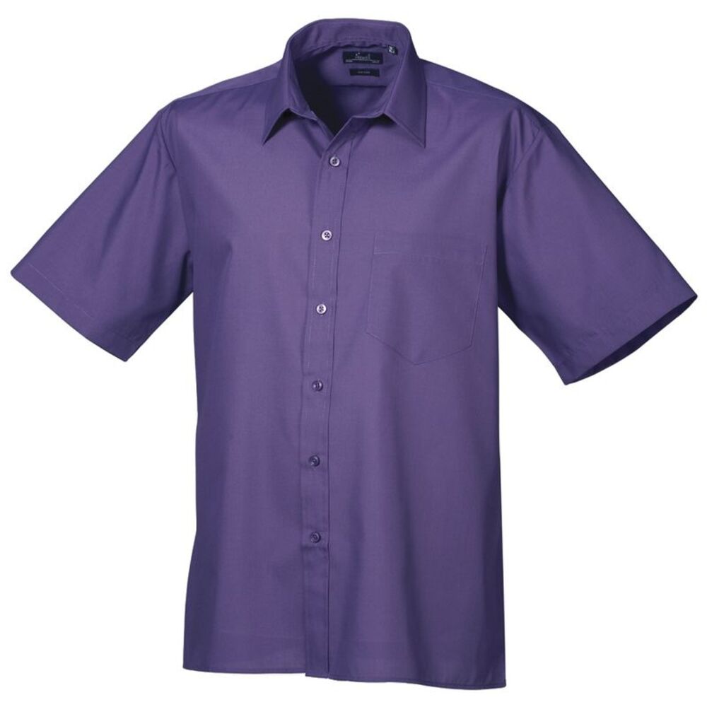 Premier Mens Short Sleeve Formal Poplin Plain Work Shirt / Purple
